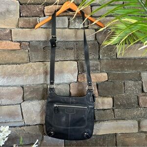 Coach Penelope Black Pebbled Leather Zipper Pockets Crossbody Bag